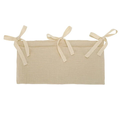 Baby Crib Storage Bag | Cotton Double Pouch Bed Organiser for Nappies, Toys & Essentials