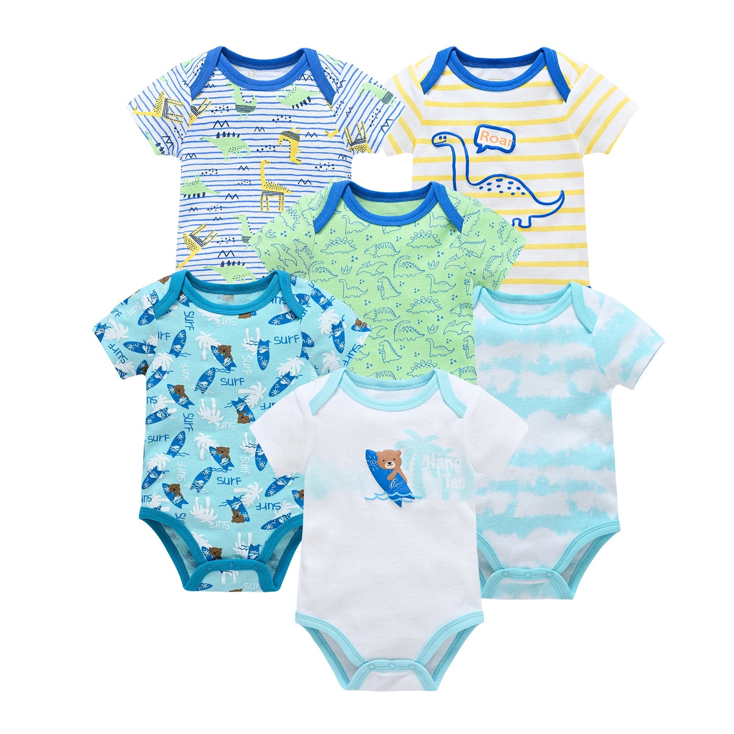 Baby Cotton Bodysuit 6-Pack | Short Sleeve Unisex Romper 0-12 Months