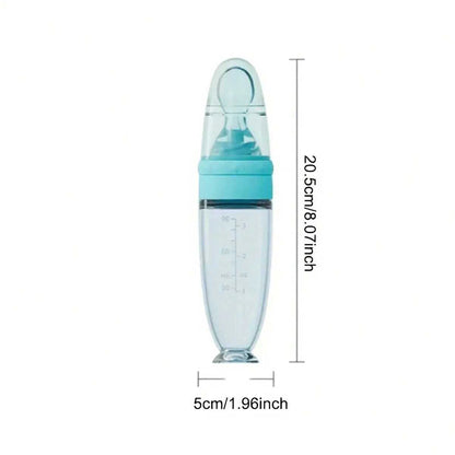 90ml Colourful Silicone Baby Bottle Feeder | Soft Spoon, Suction Cup & Dust Cap | Portable Squeeze Bottle