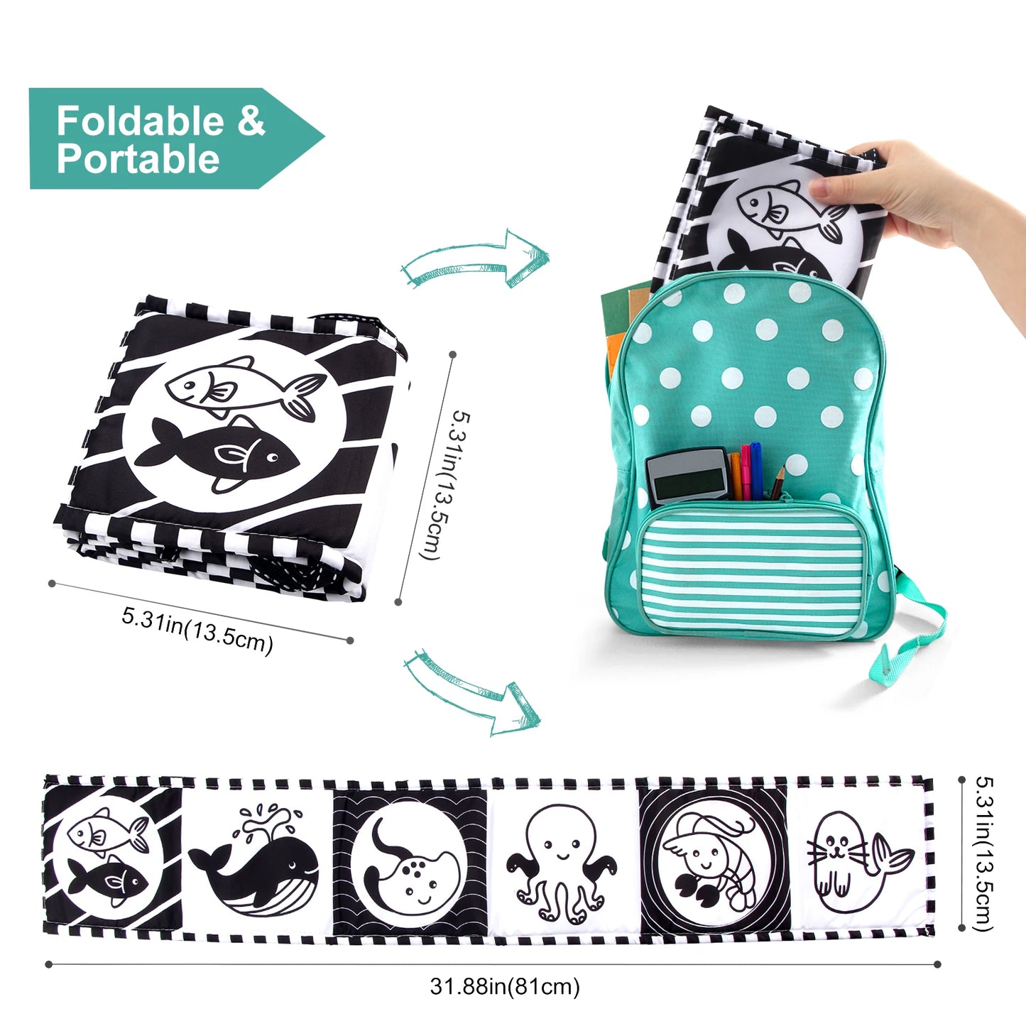 High Contrast Sensory Cloth Book for Babies | Black & White Montessori Newborn Toy