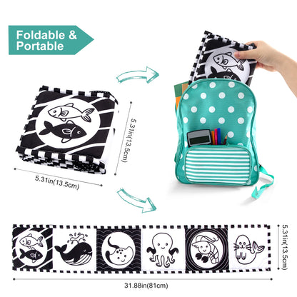 High Contrast Sensory Cloth Book for Babies | Black & White Montessori Newborn Toy