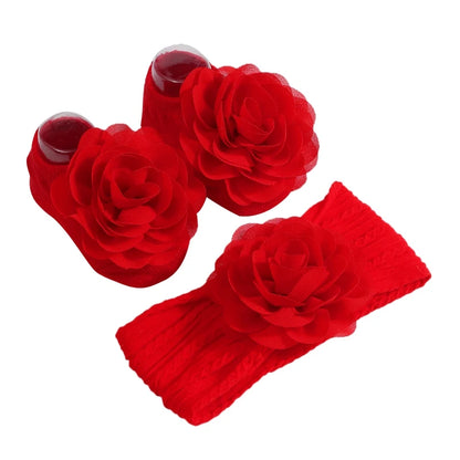 Baby Girl Flower Socks & Headband Set | Soft Knitted 2-Piece 0-12 Months