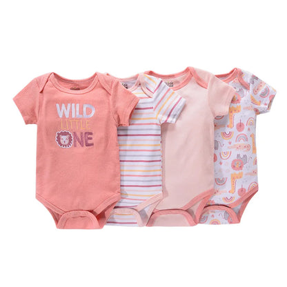 Baby Cartoon Cotton Romper 4-Piece Set | Short Sleeve Newborn Bodysuit 3-12 Months