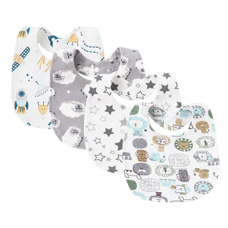Baby Bibs & Burp Cloths Set | 4Pcs Cartoon Newborn Saliva Towels
