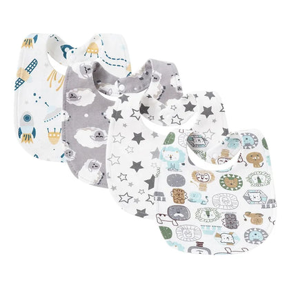 Baby Bibs & Burp Cloths Set | 4Pcs Cartoon Newborn Saliva Towels