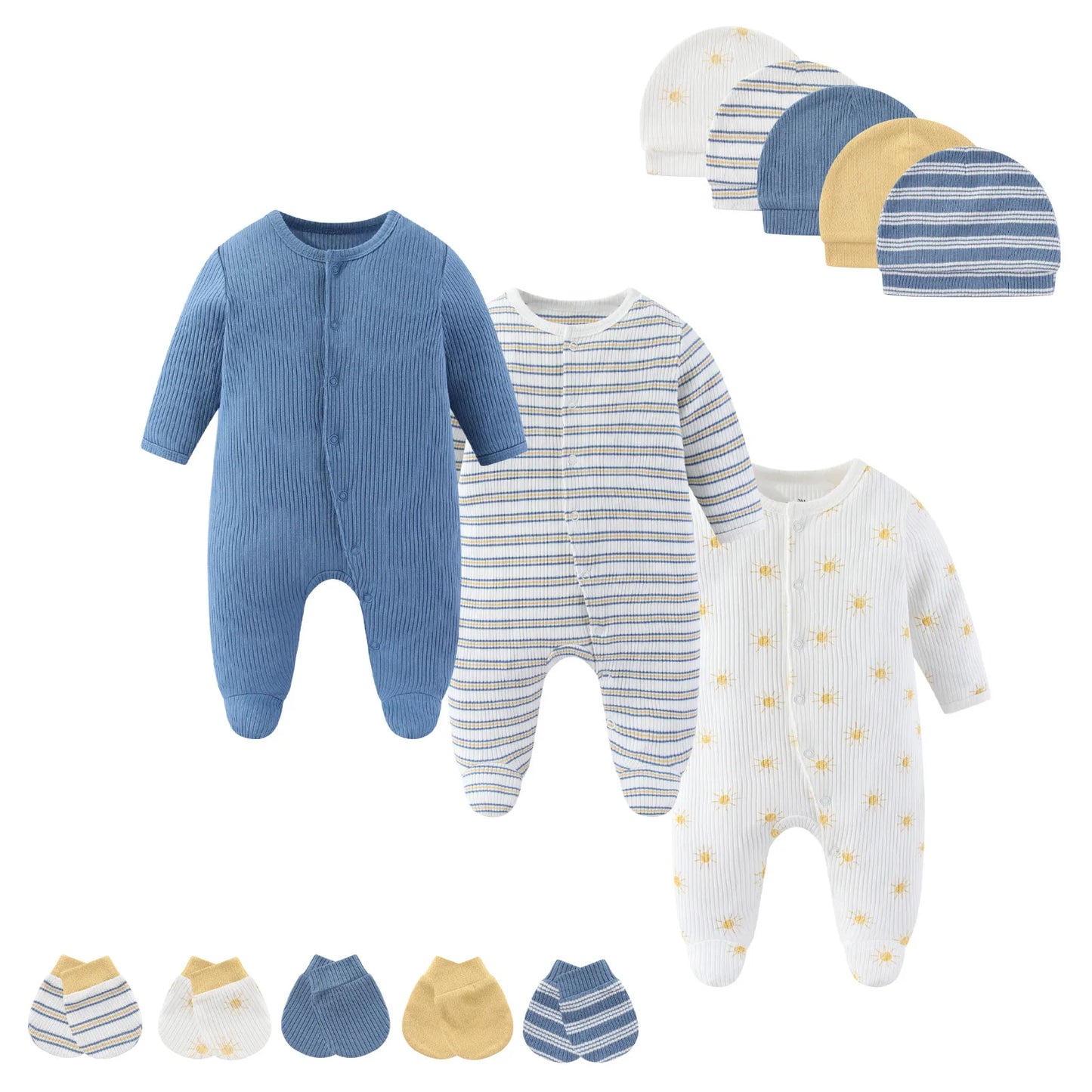 13-Piece Newborn Baby Gift Set | Rompers, Hats & Gloves 100% Cotton 0-12M