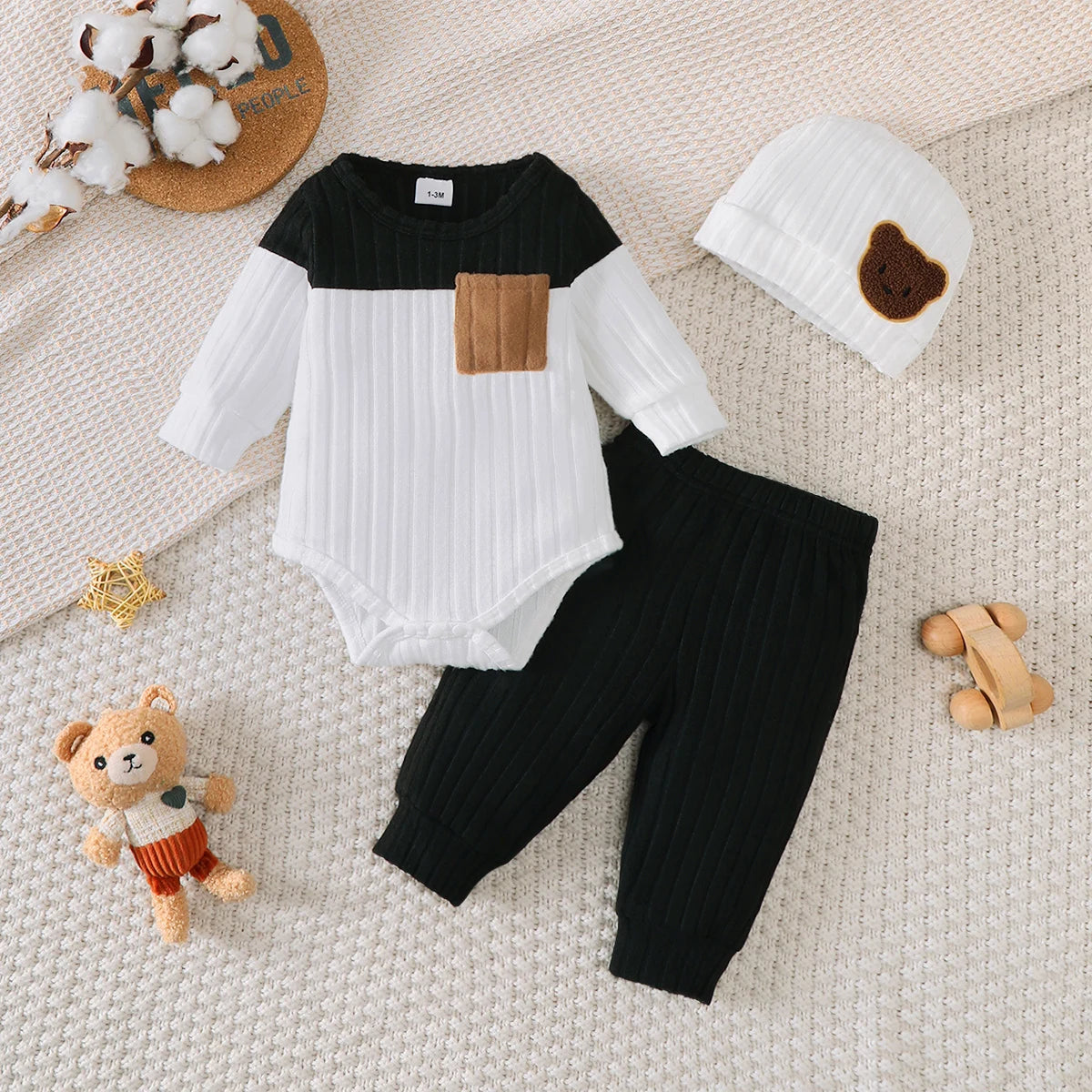 Newborn Baby Boy 3-Piece Set | Bodysuit, Pants & Hat 1-18 Months