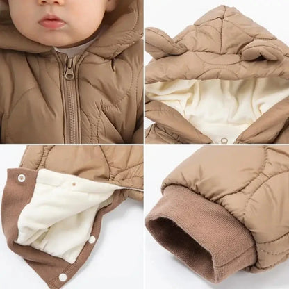 Winter Hooded Baby Romper — Fleece Lined, Warm & Cosy