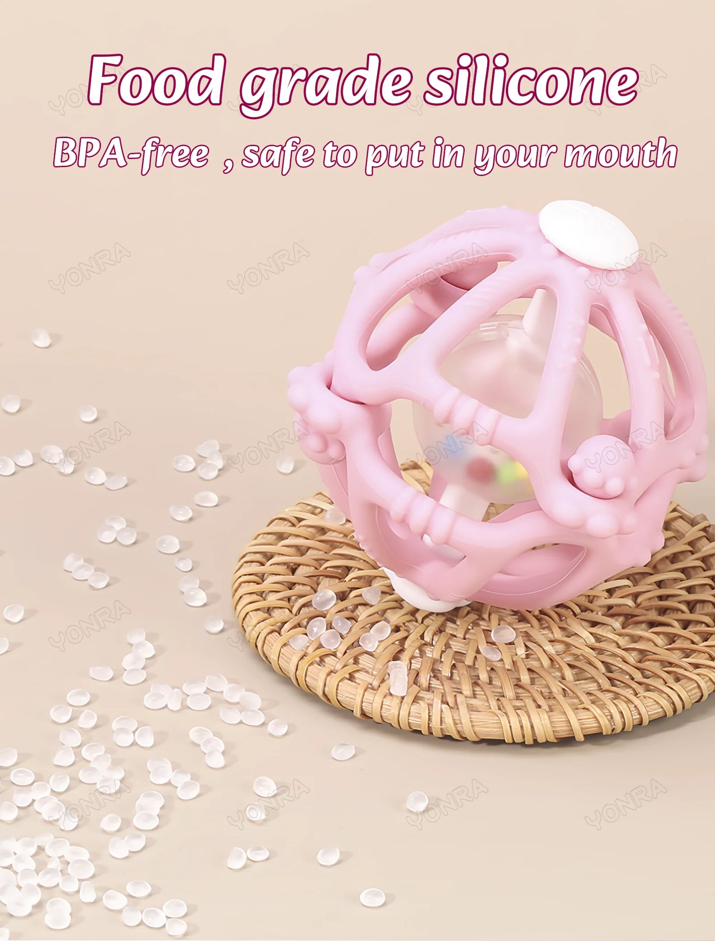Sensory Montessori Rattle Ball — Silicone Baby Teether Toy