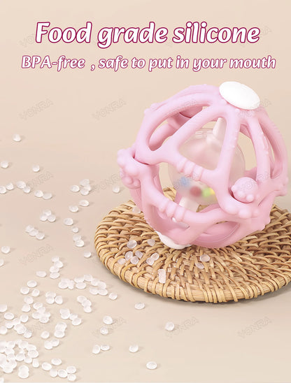 Sensory Montessori Rattle Ball — Silicone Baby Teether Toy