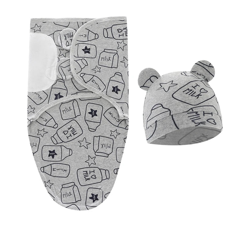 Baby Blanket & Hat Set | Soft Cotton Newborn Swaddle Wrap