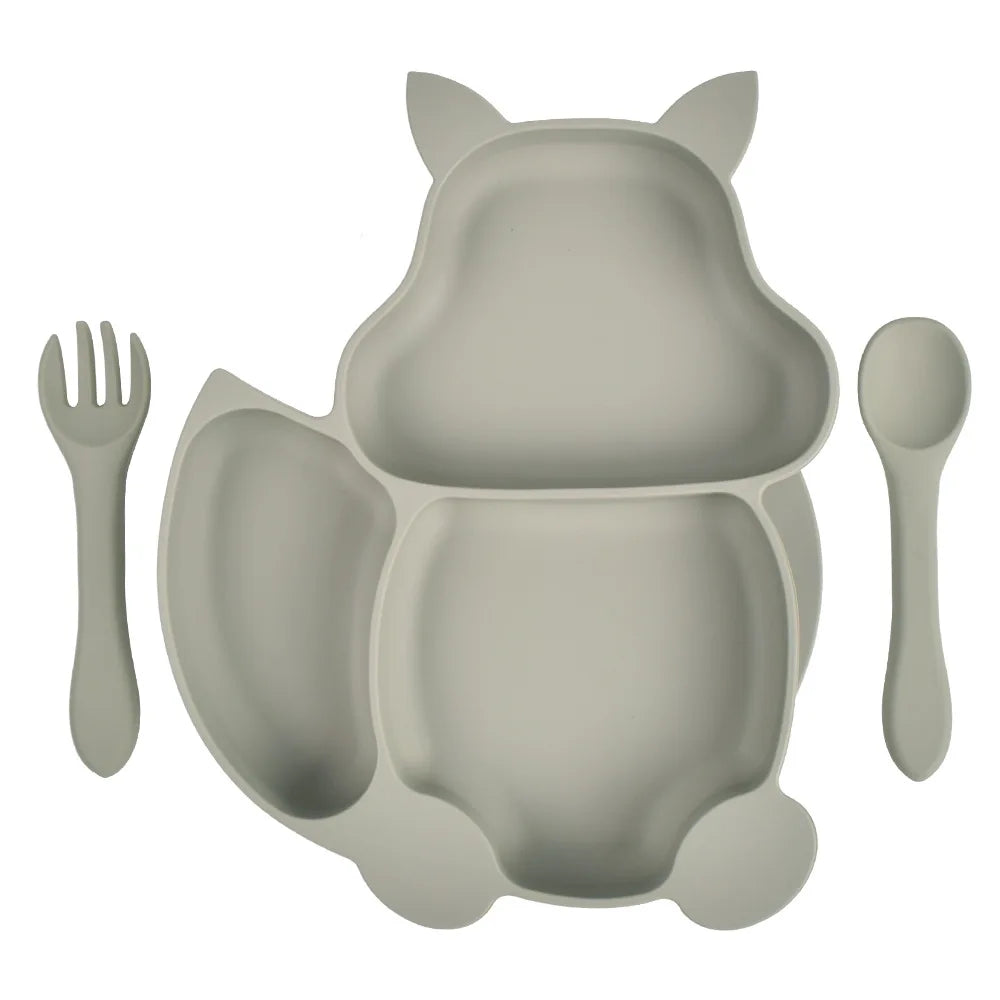 3-Piece Baby Silicone Feeding Kit | Bib, Divided Plate & Spoon Set | BPA-Free