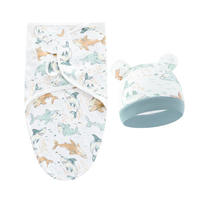 Baby Blanket & Hat Set | Cartoon Cotton Swaddle for Newborns 0-6 Months