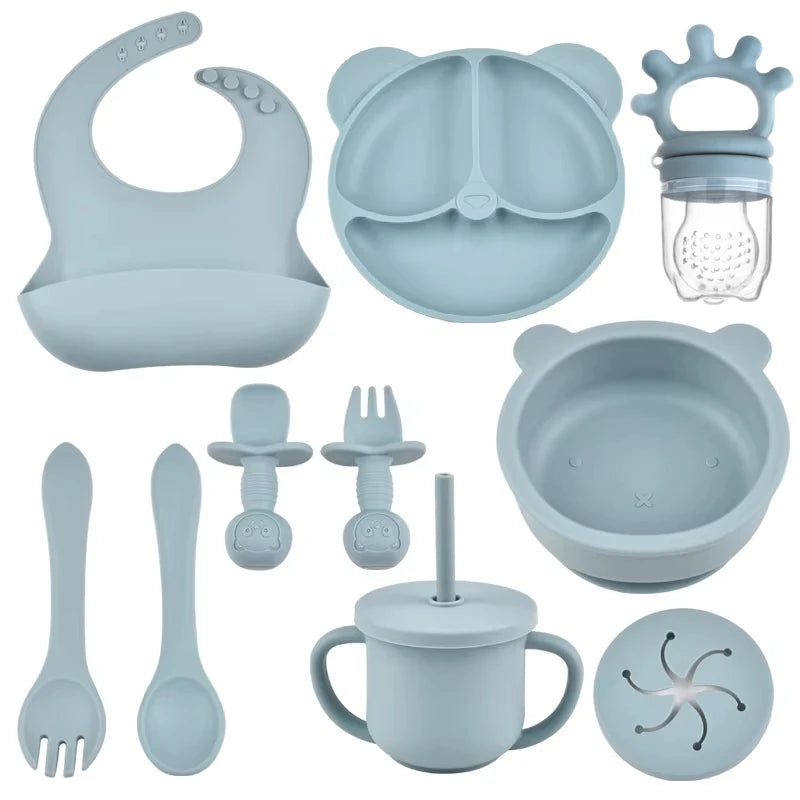 10-Piece Children's Silicone Dinner Set | Strong Suction Bowl, Plate, Fork & Spoon | BPA-Free