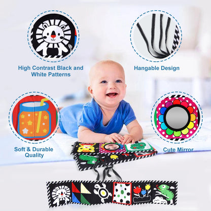 High Contrast Sensory Cloth Book for Babies | Black & White Montessori Newborn Toy