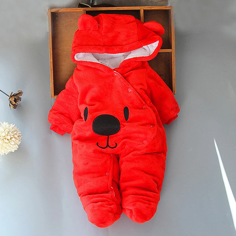 Baby Hooded Fleece Snowsuit | Snap-Up Footie Romper Winter Jumpsuit 0-12 Months