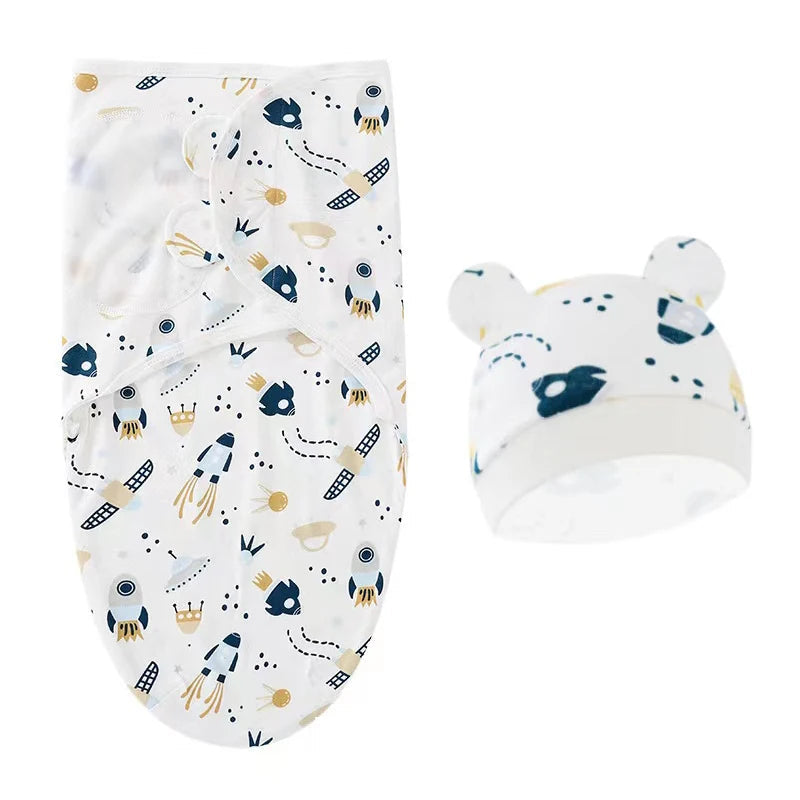 Baby Blanket & Hat Set | Soft Cotton Newborn Swaddle Wrap