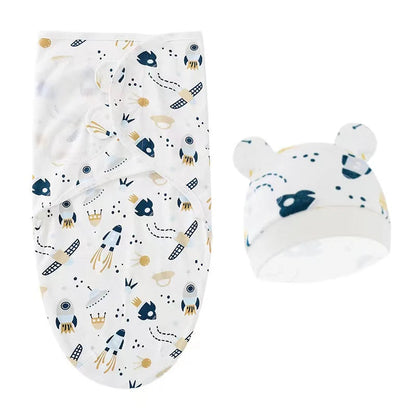 Baby Blanket & Hat Set | Soft Cotton Newborn Swaddle Wrap