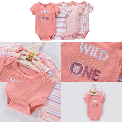 Baby Cartoon Cotton Romper 4-Piece Set | Short Sleeve Newborn Bodysuit 3-12 Months
