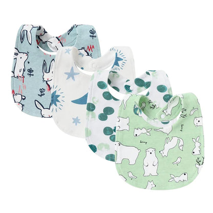 Baby Bibs & Burp Cloths Set | 4Pcs Cartoon Newborn Saliva Towels