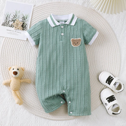 Baby Boy Bear Jumpsuit | Short Sleeve Summer Romper 1-18 Months