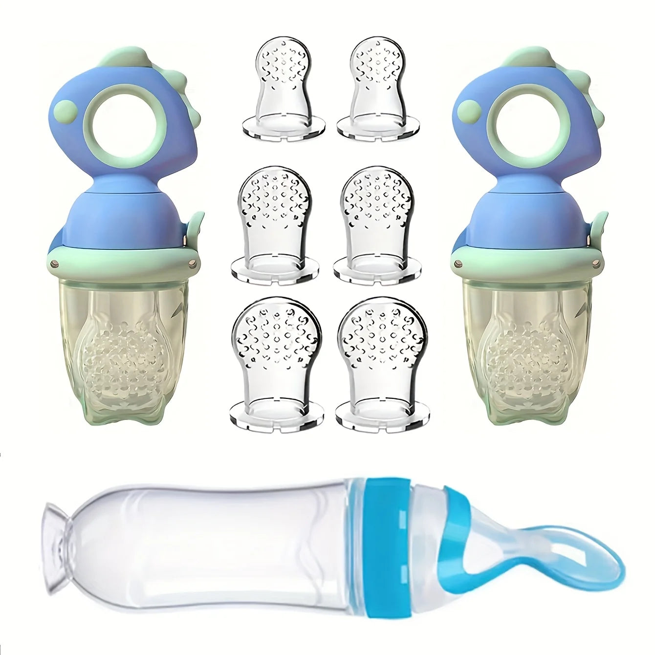 9-Piece Baby Feeding Set | Dinosaur Fruit Feeder, Silicone Bottle & Storage Bags | BPA-Free