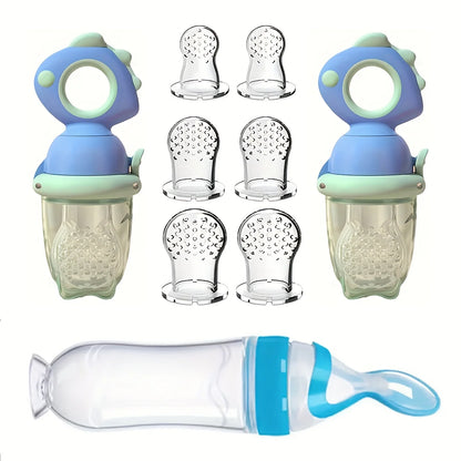9-Piece Baby Feeding Set | Dinosaur Fruit Feeder, Silicone Bottle & Storage Bags | BPA-Free