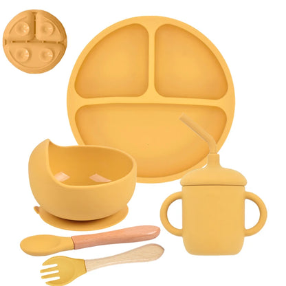 5-Piece Baby Silicone Tableware Set | Suction Plate, Bowl, Spoon & Fork | BPA-Free