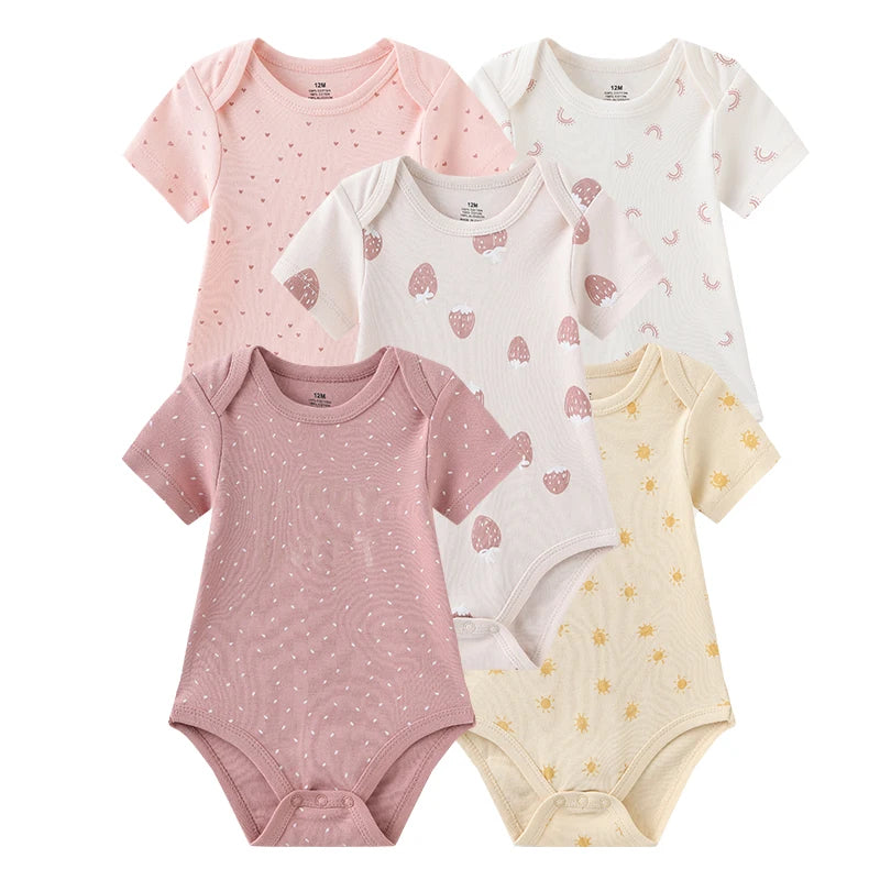 Baby Unisex Cotton Bodysuit 5-Pack | Short Sleeve Cartoon Print 0-12 Months