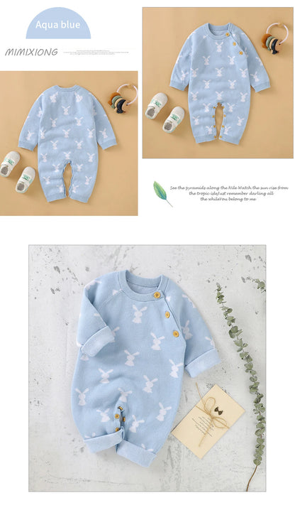 Baby Easter Rabbit Knit Romper — Long Sleeve Cotton Unisex