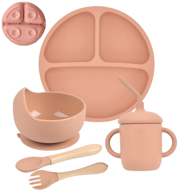 5-Piece Baby Silicone Tableware Set | Suction Plate, Bowl, Spoon & Fork | BPA-Free
