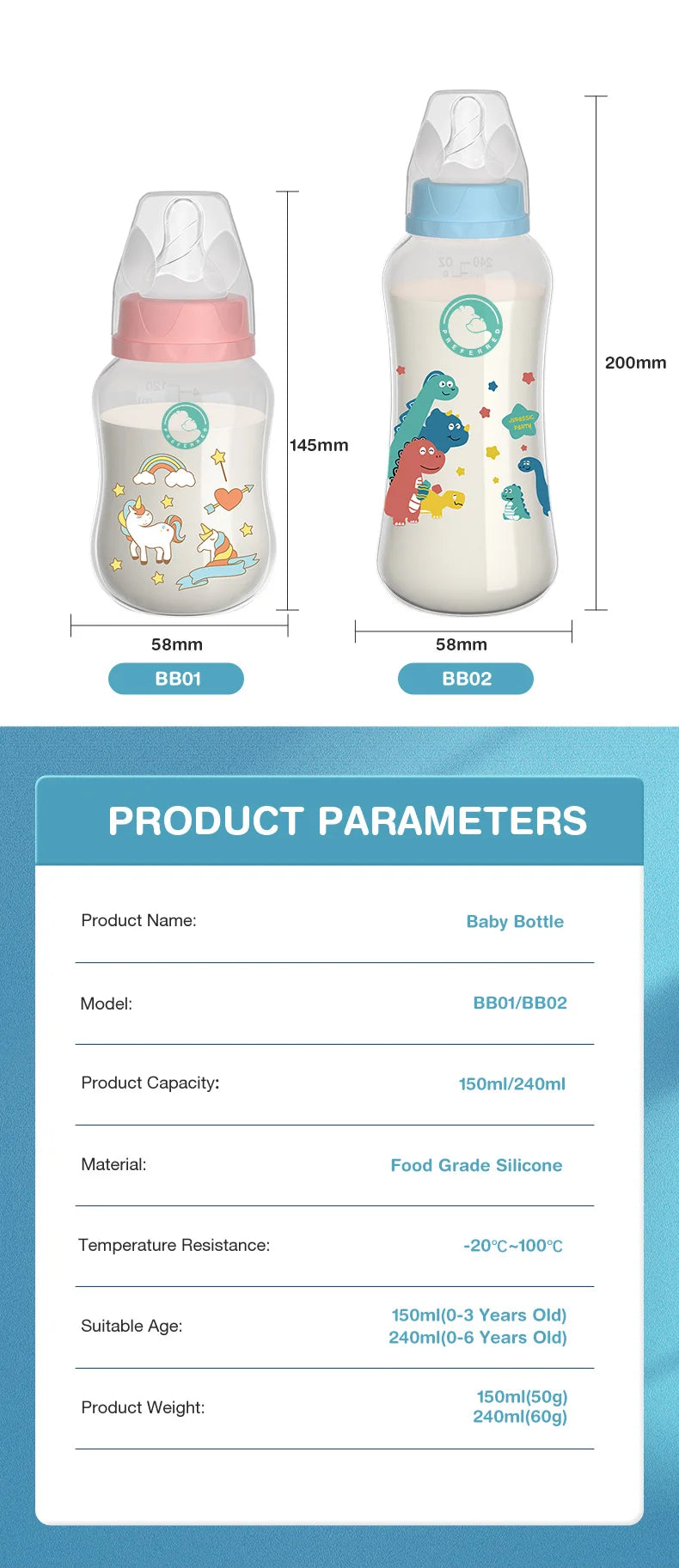 Baby Bottle with Gravity Ball & Handle | 150/240ml Anti-Spill Newborn Feeding Bottle, BPA-Free
