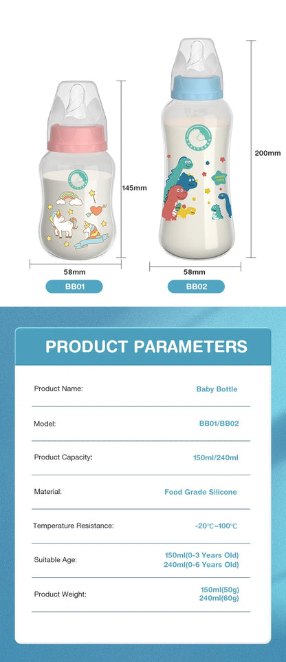 Baby Bottle with Gravity Ball & Handle | 150/240ml Anti-Spill Newborn Feeding Bottle, BPA-Free