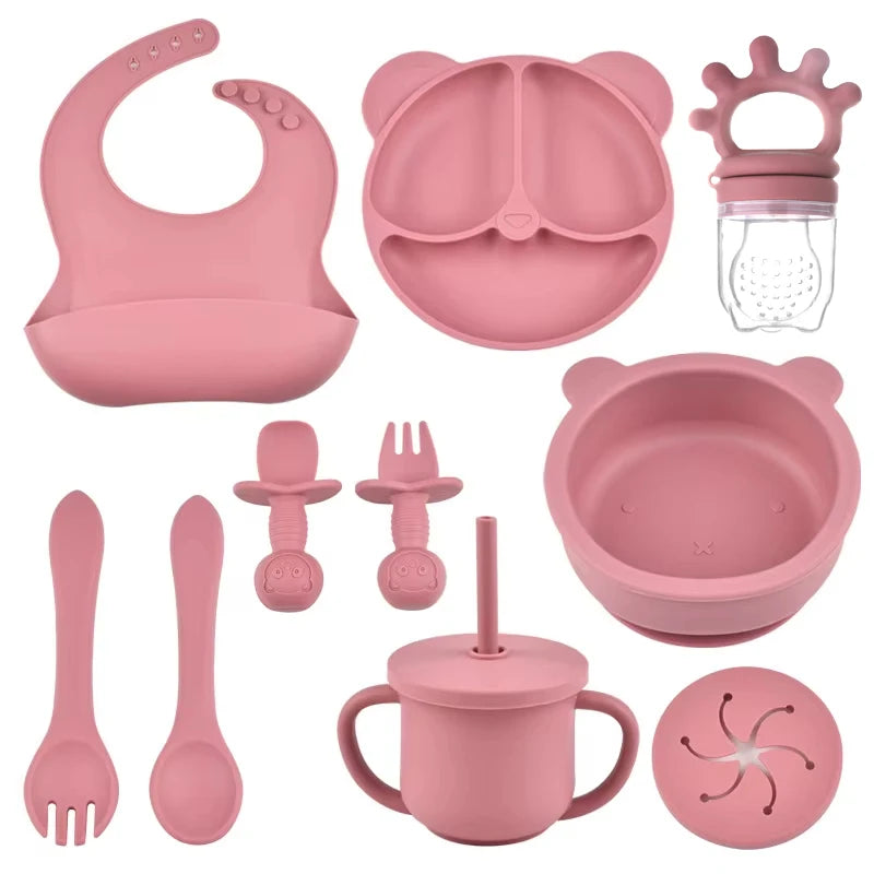 10-Piece Children's Silicone Dinner Set | Strong Suction Bowl, Plate, Fork & Spoon | BPA-Free