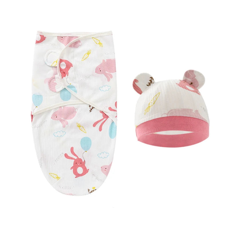 Baby Blanket & Hat Set | Soft Cotton Newborn Swaddle Wrap