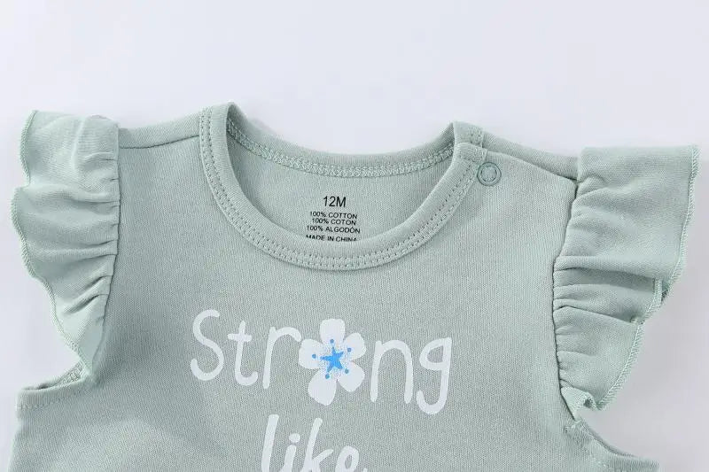 Baby Girl Cartoon Bodysuit & Bow Headband Set | Flutter Sleeve 100% Cotton 0-24M