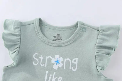 Baby Girl Cartoon Bodysuit & Bow Headband Set | Flutter Sleeve 100% Cotton 0-24M