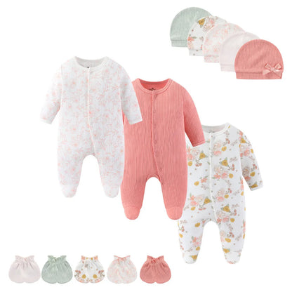 13-Piece Newborn Baby Gift Set | Rompers, Hats & Gloves 100% Cotton 0-12M