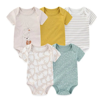 Baby Unisex Cotton Bodysuit 5-Pack | Short Sleeve Cartoon Print 0-12 Months
