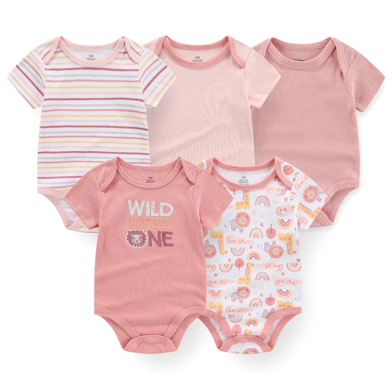 Baby Unisex Cotton Bodysuit 5-Pack | Short Sleeve Cartoon Print 0-12 Months