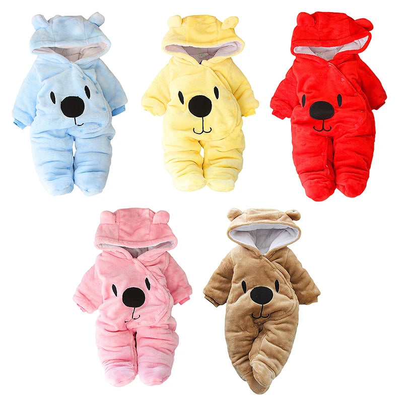 Baby Hooded Fleece Snowsuit | Snap-Up Footie Romper Winter Jumpsuit 0-12 Months