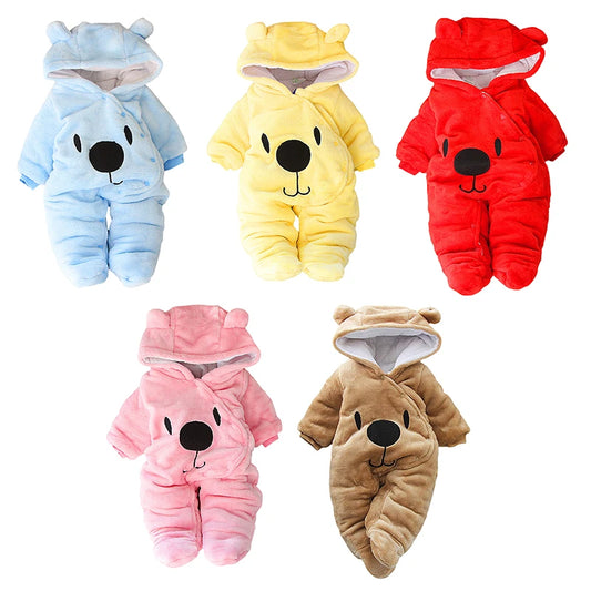 Baby Hooded Fleece Snowsuit | Snap-Up Footie Romper Winter Jumpsuit 0-12 Months