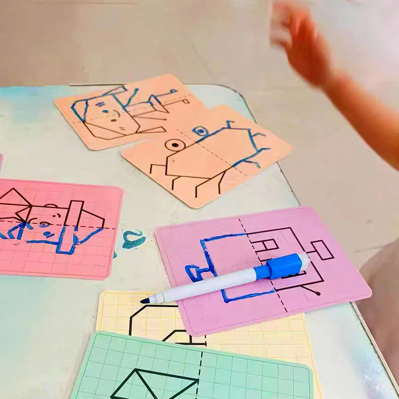 Kids Montessori Symmetrical Drawing Cards | Pen Control Training Set (20 Patterns)