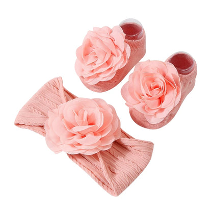 Baby Girl Flower Socks & Headband Set | Soft Knitted 2-Piece 0-12 Months