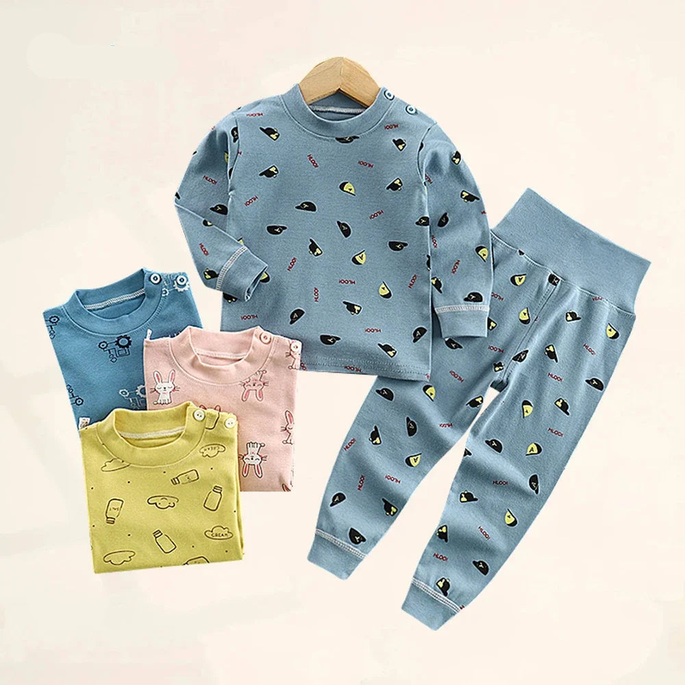 Kids Cotton Pyjama Long Johns Set | High Waist Underwear 9M-6 Years