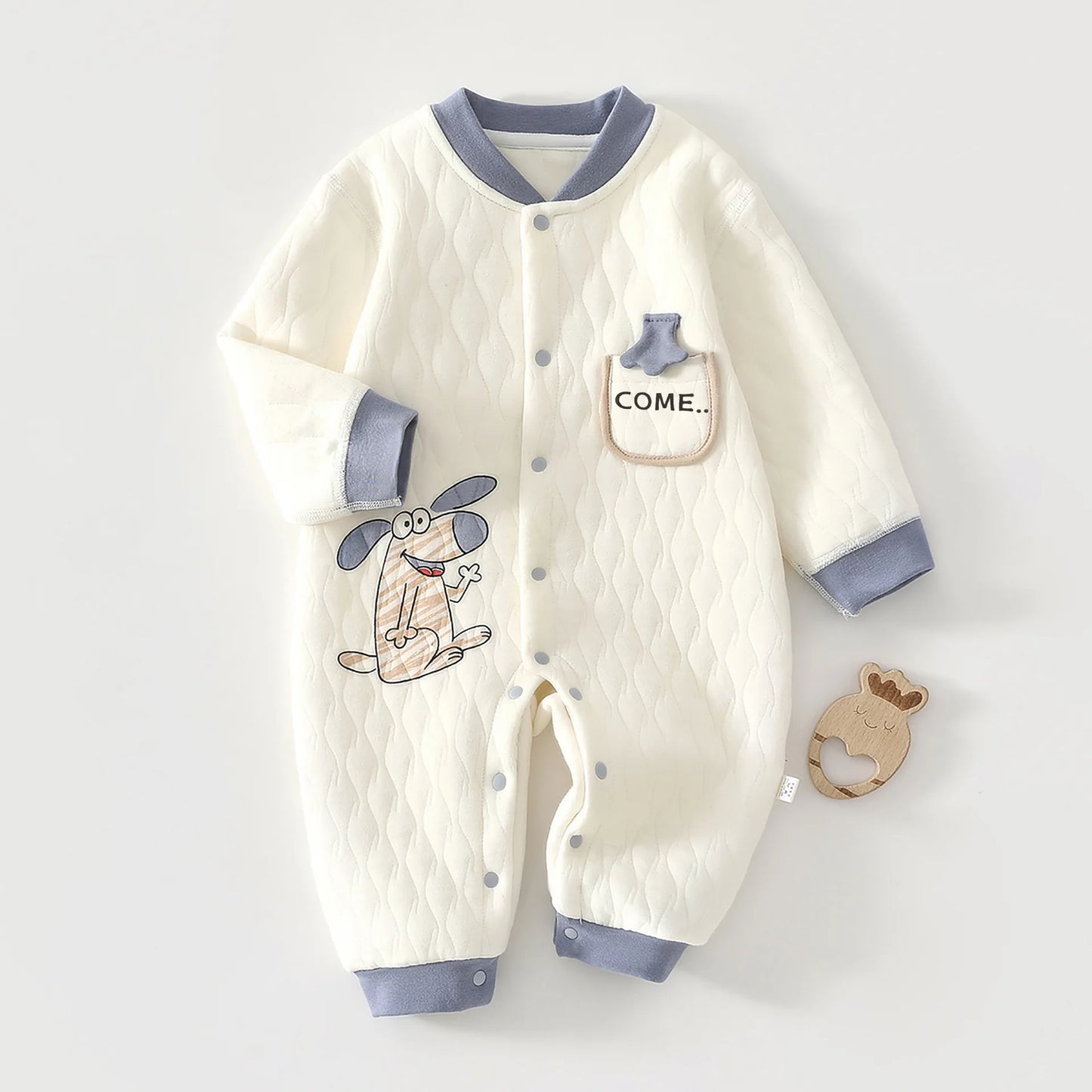 Baby Thick Cotton Jumpsuit | Three-Layer Warm Crawling Suit Autumn Winter 0-18M