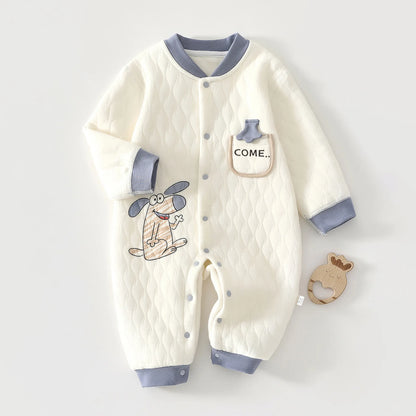 Baby Thick Cotton Jumpsuit | Three-Layer Warm Crawling Suit Autumn Winter 0-18M