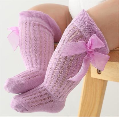Baby Girls Over-The-Knee Bow Stockings | Breathable Cotton Socks 0-24 Months