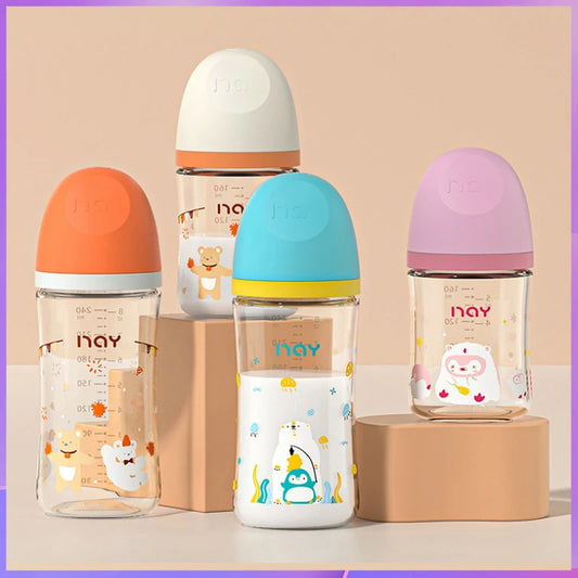 Colourful Cartoon Anti-Choke Glass Baby Bottle | 160ml & 240ml | 0-9 Months