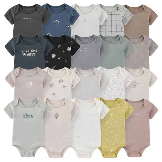 Baby Unisex Cotton Bodysuit 5-Pack | Short Sleeve Cartoon Print 0-12 Months